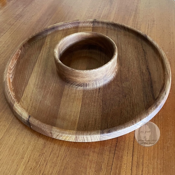 70s Teak Chip And Dip Serving Tray Round Serveware By Dansk International IHQ - Picture 4 of 9
